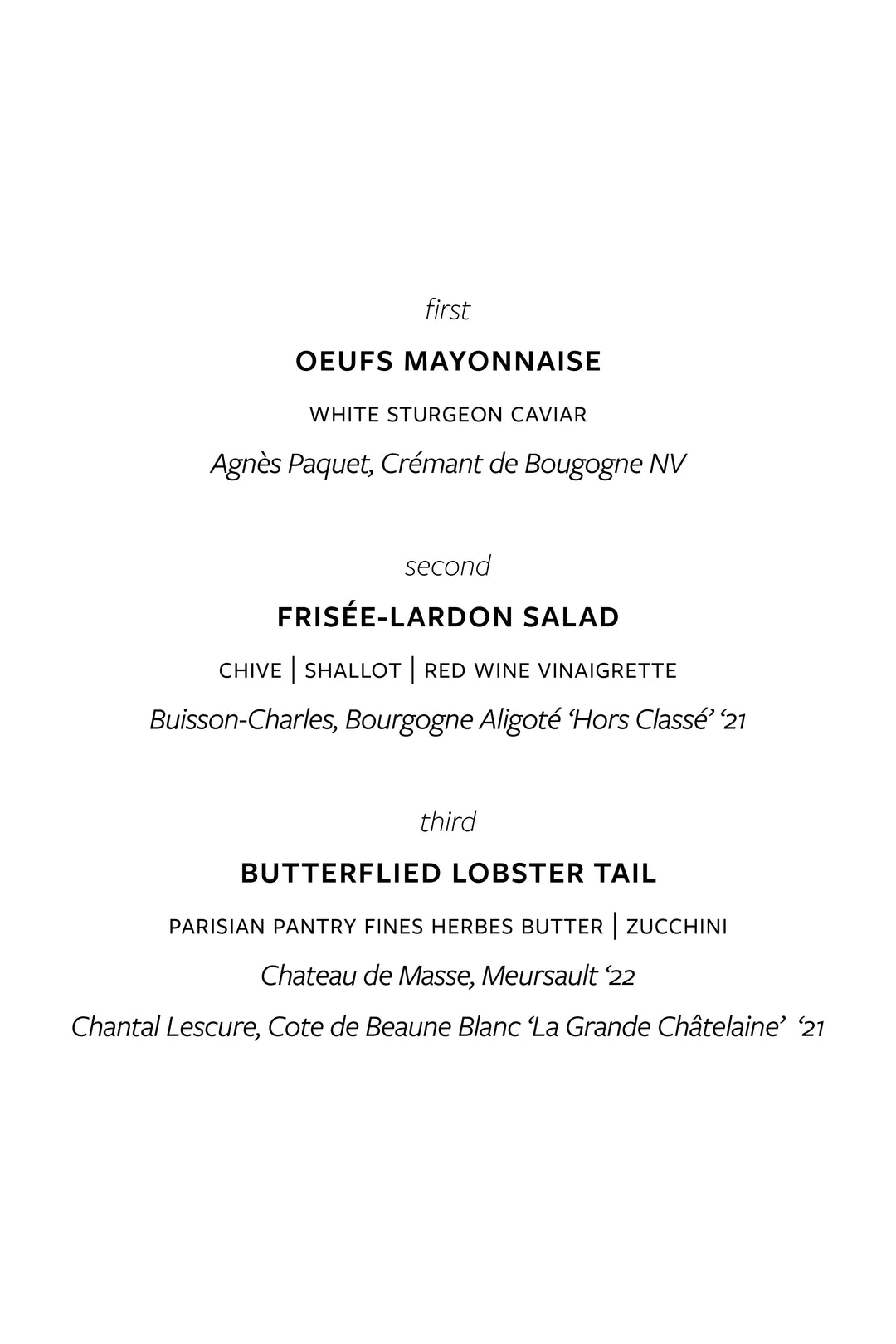 Cote de Beaune Blanc & Lobster Dinner | 3 Courses | 4 Wines | $120